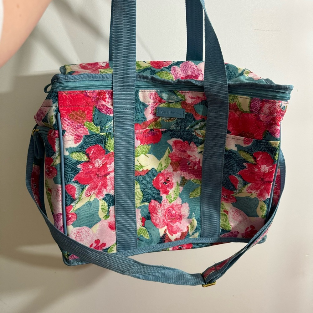 Vera Bradley Floral Insulated Cooler Tote Bag Teal Pink Lunch Travel - Picture 1 of 4
